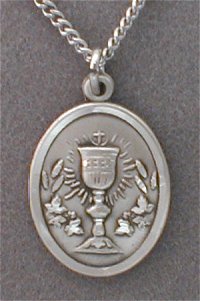 First Holy Communion Medal 3/4", Sterling Silver, Your Choice of Chain # 24646