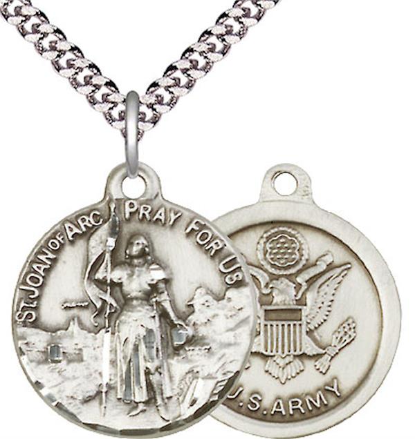 St. Joan of Arc Army Medal, 13/16" dia., Fine Pewter, Your Choice of Chain, # 2467