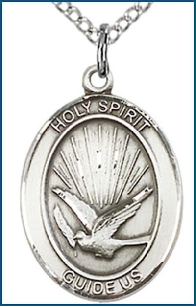Sterling Silver Medal, 3/4"x9/16", Holy Spirit, Your Choice of Chain, # 24803