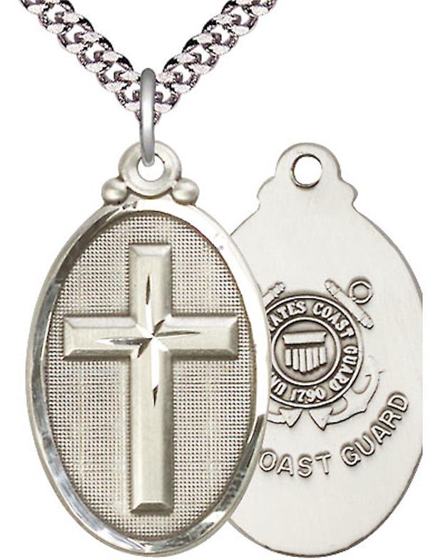 Coast Guard Oval Cross Medal, 1-1/8" tall, Fine Pewter, Your Choice of Chain, # 2493