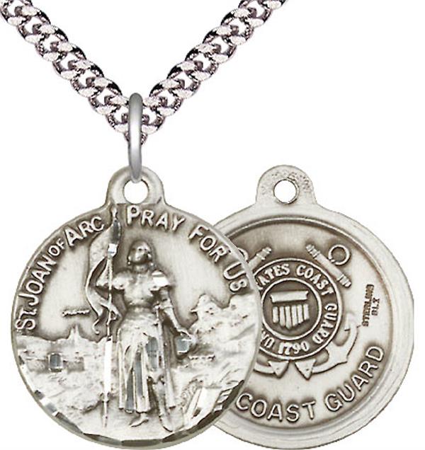 St. Joan of Arc Coast Guard Medal, 13/16" dia., Sterling Silver, Your Choice of Chain, # 2494