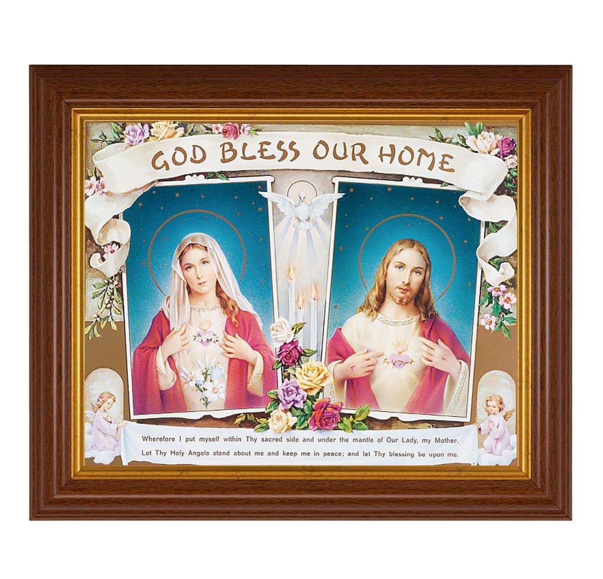 God Bless Our Home, 10.5"x12.5" Walnut Finished Fluted Frame, Gold Beaded Lip, Italian Print # 27045