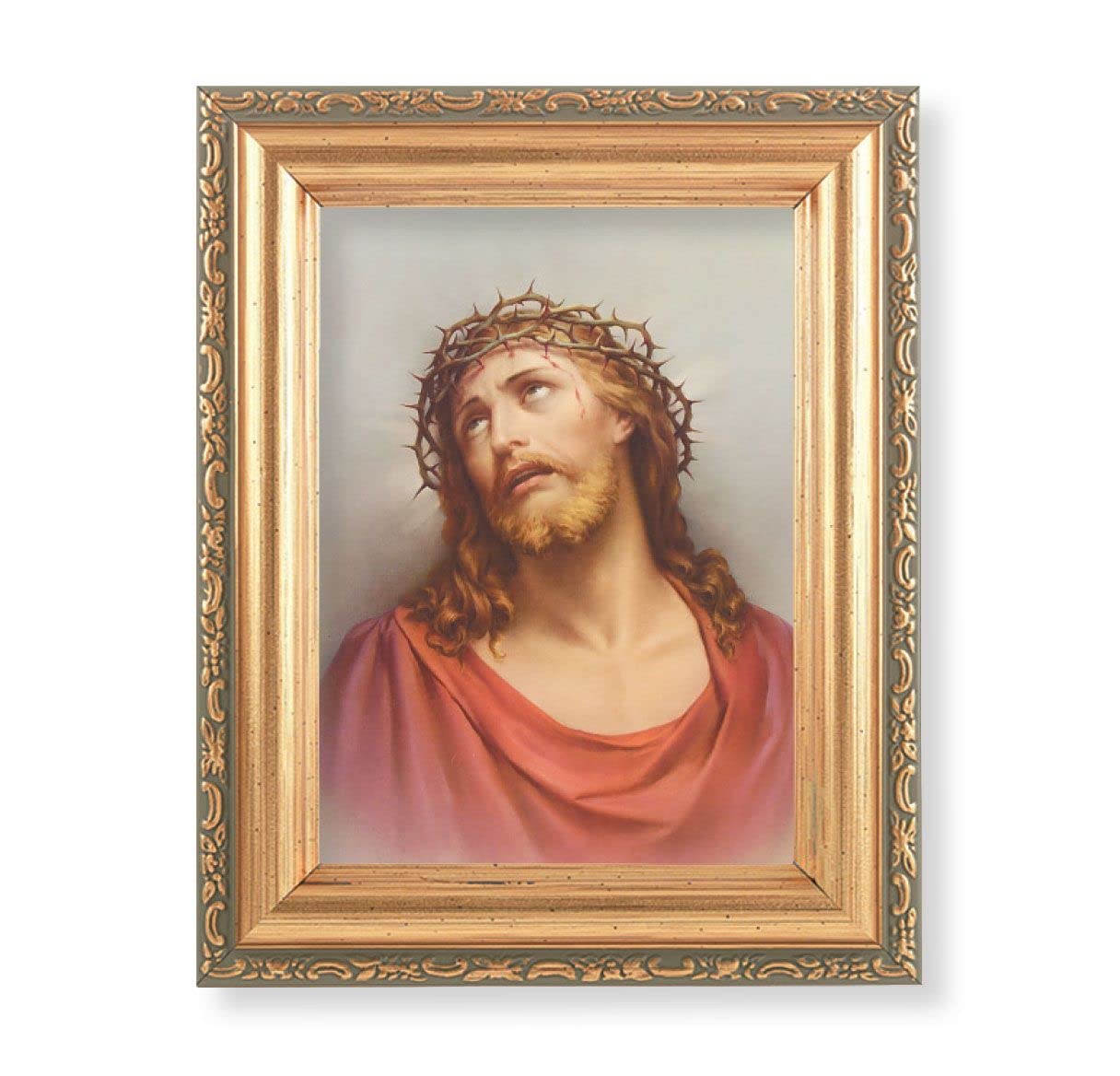 ECCE Homo Picture, Antique Gold 5-1/2"x7 Frame with Acanthus-Leaf Edging Under Glass # 28142