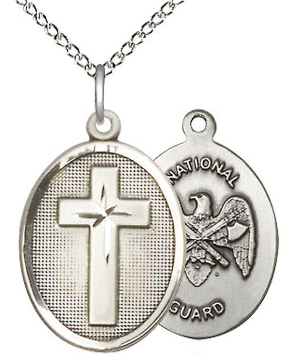 Oval Cross National Guard Medal, 3/4" tall, Fine Pewter, Your Choice of Chain, # 2511