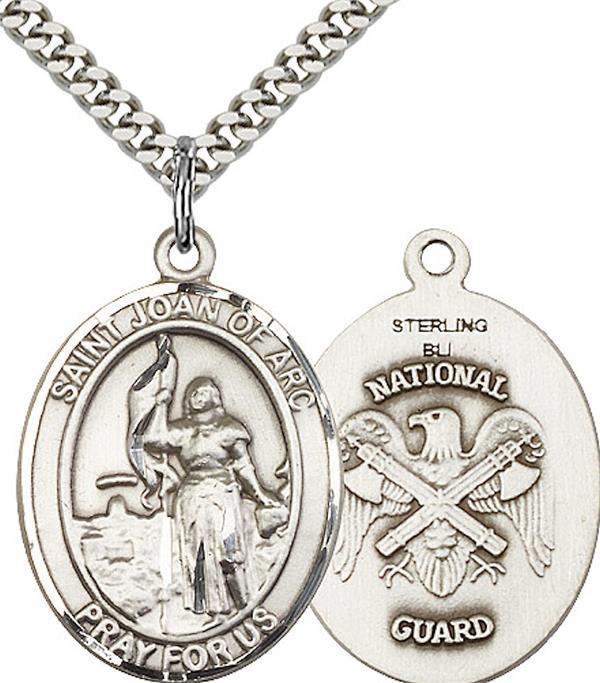 St. Joan of Arc National Guard Medal, 3/4" tall, Sterling Silver, Your Choice of Chain, # 2517