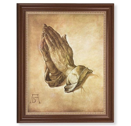Albrecht Durrer: Praying Hands Picture, 13-1/2"x16-9/16 Walnut Finish Frame with Gold Beaded Lip, Textured Italian Print # 25229