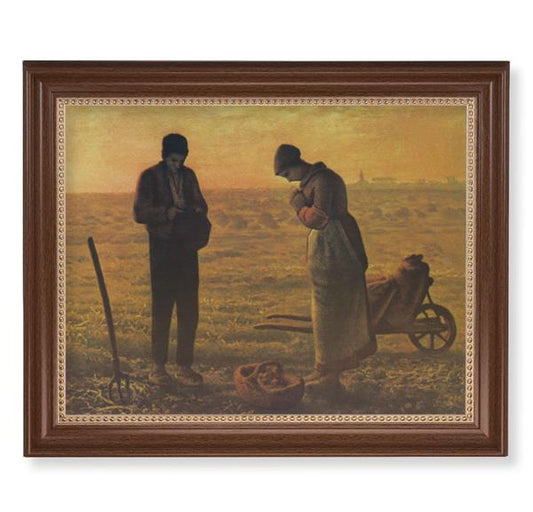 Millet: The Angelus Picture, 13-1/2"x16-9/16 Walnut Finish Frame with Gold Beaded Lip, Textured Italian Print # 25230