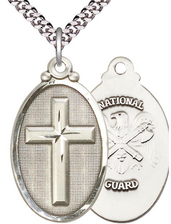 National Guard Oval Cross Medal, 1-1/8" tall, Fine Pewter, Your Choice of Chain, # 2524