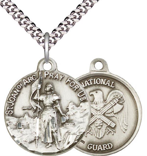 St. Joan of Arc National Guard Medal, 13/16" dia., Sterling Silver, Your Choice of Chain, # 2526