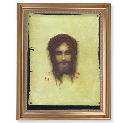 Max: Veronica's Veil Picture, 13-1/2"x16-9/16 Gold-Leaf Fluted Frame with Beaded Lip, Textured Italian Print # 25262