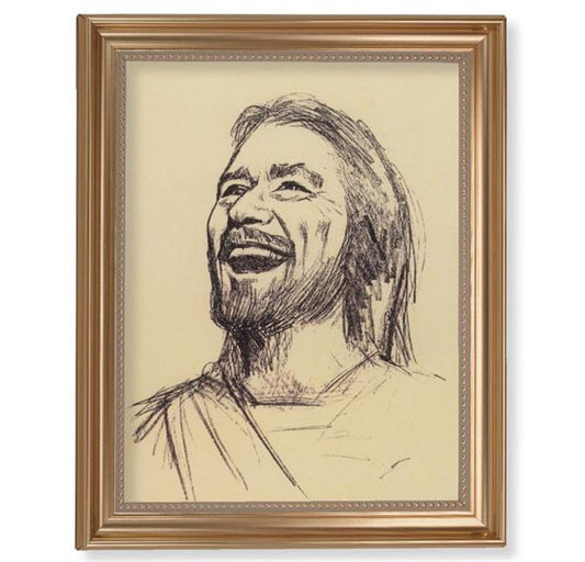 Segura: Joyful Christ Picture, 13-1/2"x16-9/16 Gold-Leaf Fluted Frame with Beaded Lip, Textured Italian Print # 25263