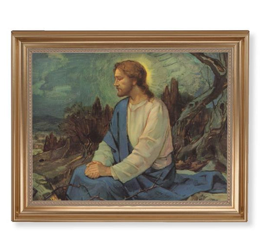 Meditation in The Garden Picture, 13-1/2"x16-9/16 Gold-Leaf Fluted Frame with Beaded Lip, Textured Italian Print # 25270