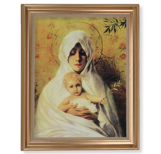 Chambers: Our Lady of The Palm Picture, 13-1/2"x16-9/16 Gold-Leaf Fluted Frame with Beaded Lip, Textured Italian Print # 25284
