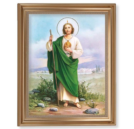 Saint Jude Picture, 13-1/2"x16-9/16 Gold-Leaf Fluted Frame with Beaded Lip, Textured Italian Print # 25298