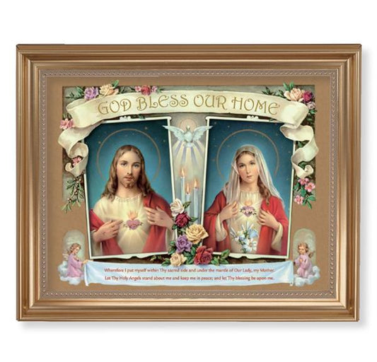 House Blessing Picture, 13-1/2"x16-9/16 Gold-Leaf Fluted Frame with Beaded Lip, Textured Italian Print # 25328