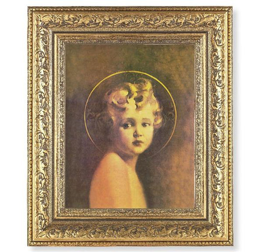 Light of The World Picture, 12-1/2"x14-1/2, Antique Gold Leaf Carvings Ornate Frame, Italian Print Under Glass # 25428