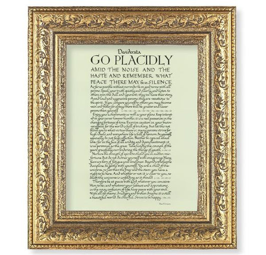 Desiderata Prayer Picture, 12-1/2"x14-1/2, Antique Gold Leaf Carvings Ornate Frame, Italian Print Under Glass # 25548