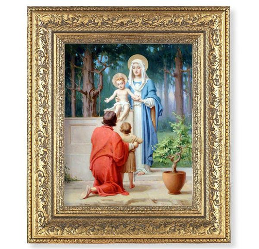 Holy Family/St. John The Baptist Picture, 12-1/2"x14-1/2, Antique Gold Leaf Carvings Ornate Frame, Italian Print Under Glass # 25563