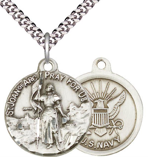 St. Joan of Arc Navy Medal, 13/16" dia., Sterling Silver, Your Choice of Chain, # 2571