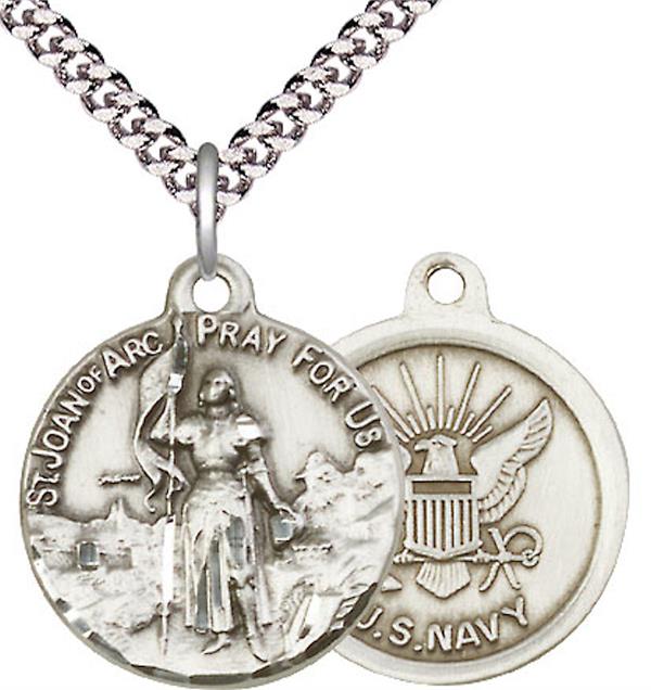 St. Joan of Arc Navy Medal, 13/16" dia., Fine Pewter, Your Choice of Chain, # 2574
