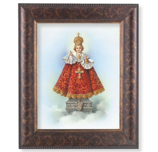 Infant of Prague Picture, 11-1/4"x13-1/4, Antique Gold & Espresso Frame, Italian Print Under Glass # 25786