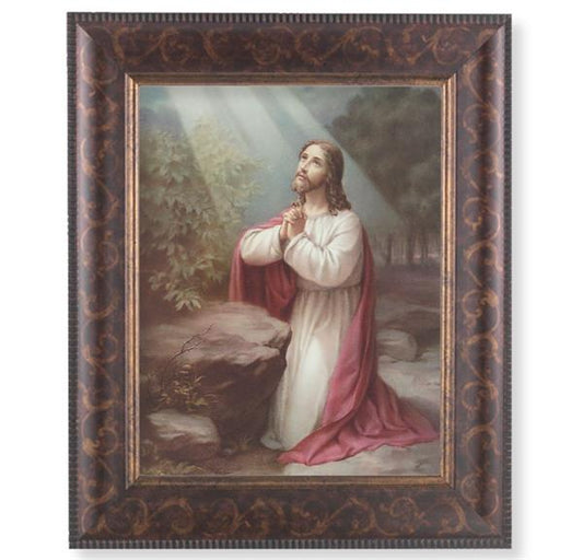 Christ on The Mount of Olives Picture, 11-1/4"x13-1/4, Antique Gold & Espresso Frame, Italian Print Under Glass # 25787