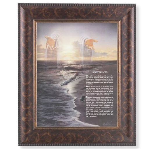Footprints Picture, 11-1/4"x13-1/4, Antique Gold & Espresso Frame, Italian Print Under Glass # 25810