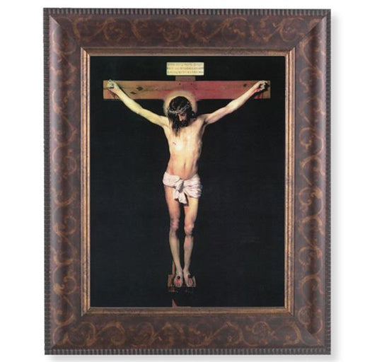 Crucufixion Picture, 11-1/4"x13-1/4, Antique Gold & Espresso Frame, Italian Print Under Glass # 25814