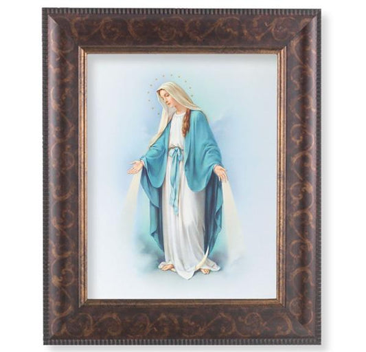 Our Lady of Grace Picture, 11-1/4"x13-1/4, Antique Gold & Espresso Frame, Italian Print Under Glass # 25821
