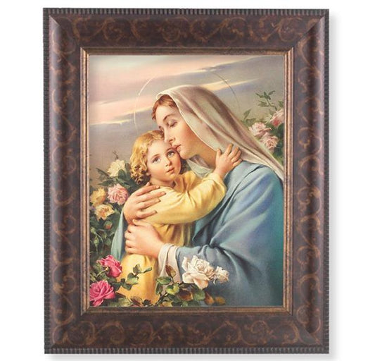 Madonna and Child Picture, 11-1/4"x13-1/4, Antique Gold & Espresso Frame, Italian Print Under Glass # 25842