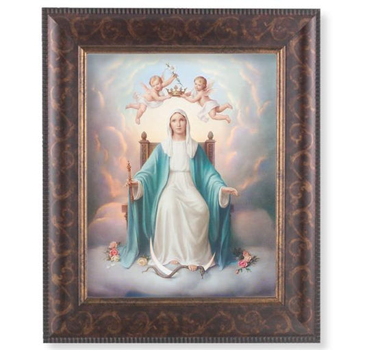 Queen of Heaven Picture, 11-1/4"x13-1/4, Antique Gold & Espresso Frame, Italian Print Under Glass # 25850