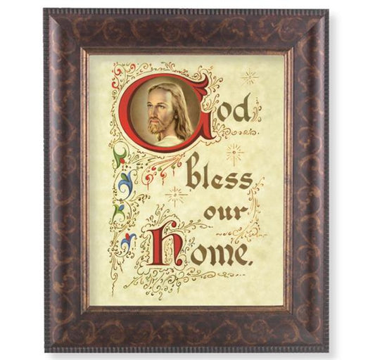 God Bless Our Home Picture, 11-1/4"x13-1/4, Antique Gold & Espresso Frame, Italian Print Under Glass # 25882