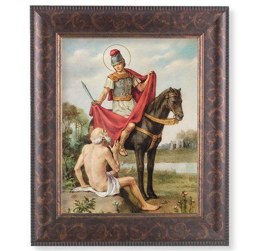 St. Martin of Tours Picture, 11-1/4"x13-1/4, Antique Gold & Espresso Frame, Italian Print Under Glass # 25886