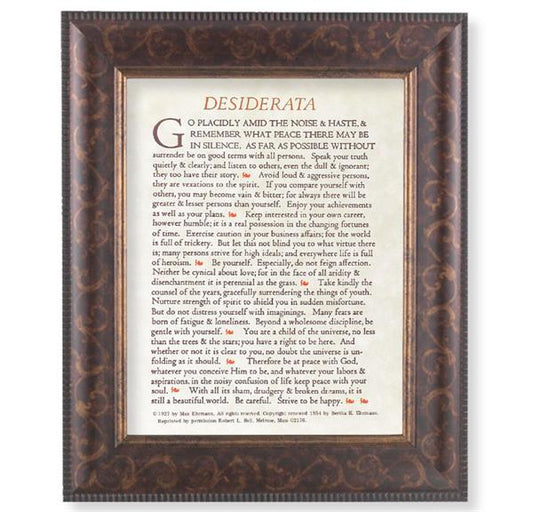 Desiderata Prayer Picture, 11-1/4"x13-1/4, Antique Gold & Espresso Frame, Italian Print Under Glass # 25899