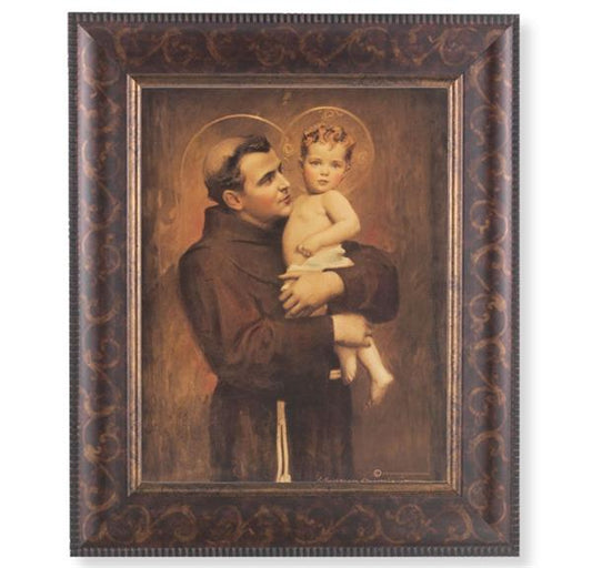 St. Anthony with Jesus Picture, 11-1/4"x13-1/4, Antique Gold & Espresso Frame, Italian Print Under Glass # 25918