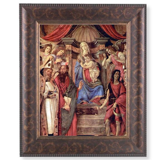 Madonna Throne of Angels Picture, 11-1/4"x13-1/4, Antique Gold & Espresso Frame, Italian Print Under Glass # 25922