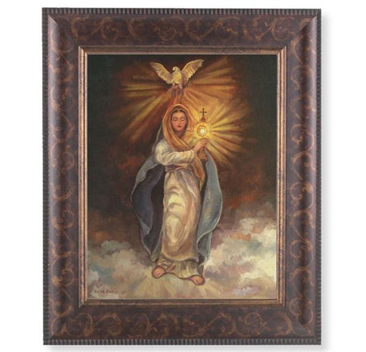 Mary with Monstrance Picture, 11-1/4"x13-1/4, Antique Gold & Espresso Frame, Italian Print Under Glass # 25925