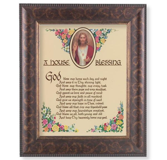 A House Blessing Picture, 11-1/4"x13-1/4, Antique Gold & Espresso Frame, Italian Print Under Glass # 25930