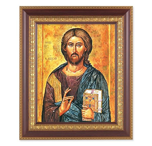 Christ The Teacher, 11-1/2"x13-1/2, Cherry Finish with Gold Egg & Dart Frame, Italian Print Under Glass # 25971