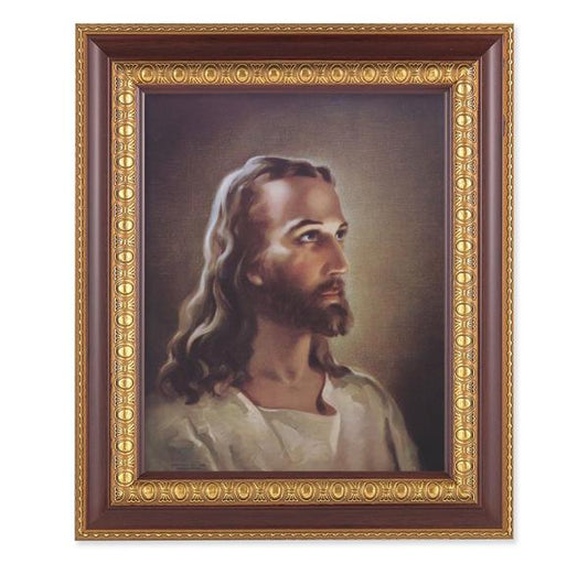 Sallman: Head of Christ, 11-1/2"x13-1/2, Cherry Finish with Gold Egg & Dart Frame, Italian Print Under Glass # 25973