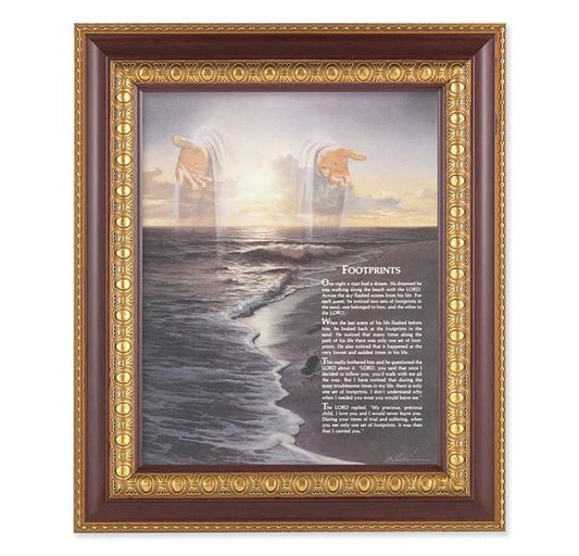 Footprints, 11-1/2"x13-1/2, Cherry Finish with Gold Egg & Dart Frame, Italian Print Under Glass # 25978
