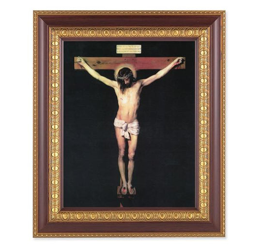 The Crucifixion, 11-1/2"x13-1/2, Cherry Finish with Gold Egg & Dart Frame, Italian Print Under Glass # 25982