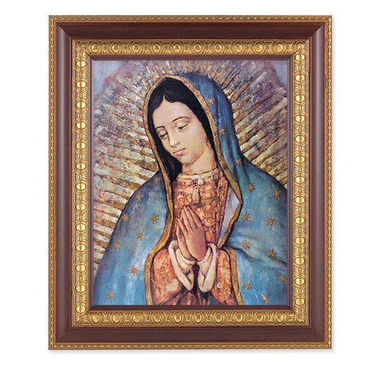 Our Lady of Guadalupe, 11-1/2"x13-1/2, Cherry Finish with Gold Egg & Dart Frame, Italian Print Under Glass # 26005