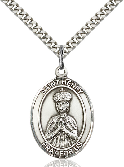 1"x3/4" Sterling Silver St. Henry II Medal, Your Choice of Chain, # 26018