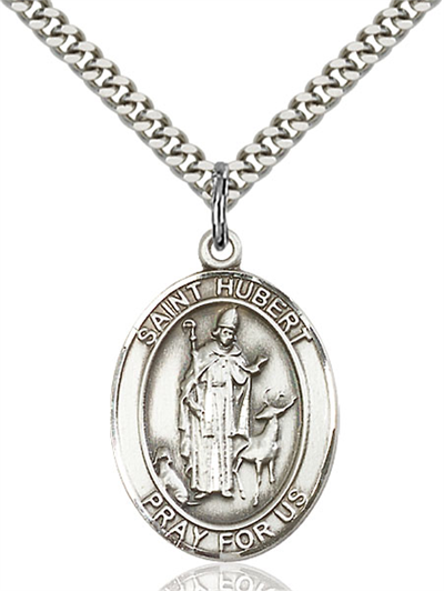 1"x3/4" Sterling Silver St. Hubert of Liege Medal, Your Choice of Chain, # 26020