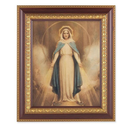 Chambers: Miraculous Mary, 11-1/2"x13-1/2, Cherry Finish with Gold Egg & Dart Frame, Italian Print Under Glass # 26022