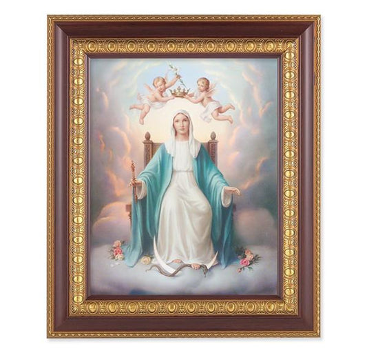 Queen of Heaven, 11-1/2"x13-1/2, Cherry Finish with Gold Egg & Dart Frame, Italian Print Under Glass # 26025