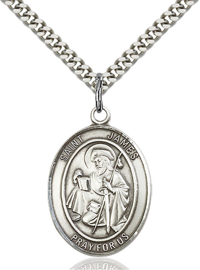1"x3/4" Sterling Silver St. James the Greater Medal, 24" Chain, # 26026-sale