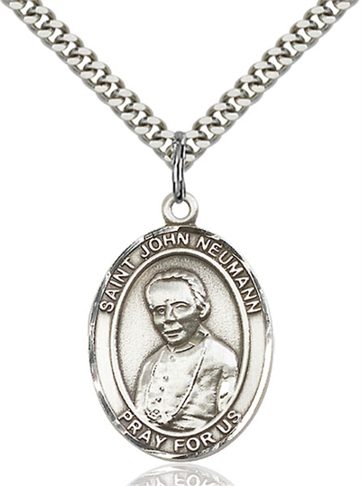 1"x3/4" Sterling Silver St. John Neumann Medal, 24" Chain, # 26034-sale
