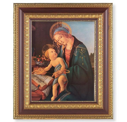 Botticelli: Madonna and Child, 11-1/2"x13-1/2, Cherry Finish with Gold Egg & Dart Frame, Italian Print Under Glass # 26036